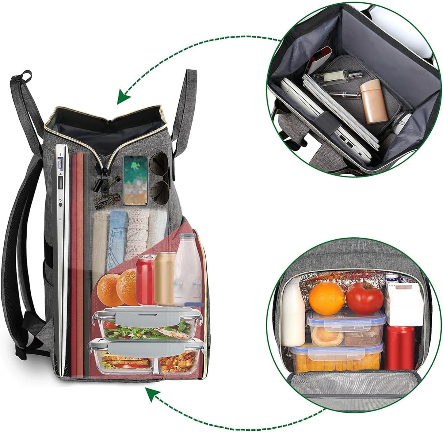 MATEIN Laptop Lunch Backpack, 17 Inch Picnic Backpack for Men and Women with Insulated Cooler Compartment, Waterproof Lunch Cooler Bag with USB Charging Port for Men Business Work Picnic, Gray