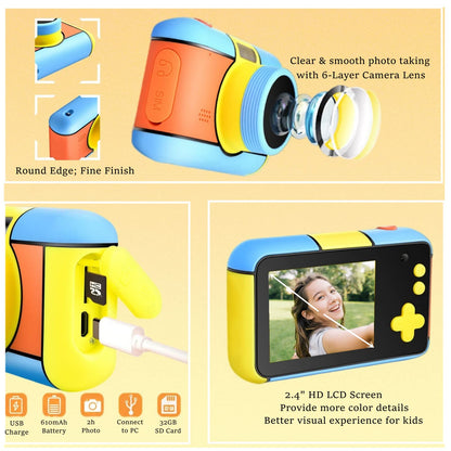 YunLone ToyZoom, 24MP, digital camera, 1080P HD camcorder, dual lens, selfie mode, comes with 32GB SD card, 2.4 inch screen, great birthday gift.