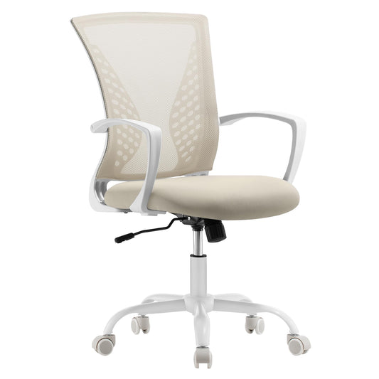SONGMICS office chair with mesh backrest, adjustable height, swivel function, breathable fabric, suitable for office and home office, supports up to 120 kg, in cappuccino beige color OBN022K01