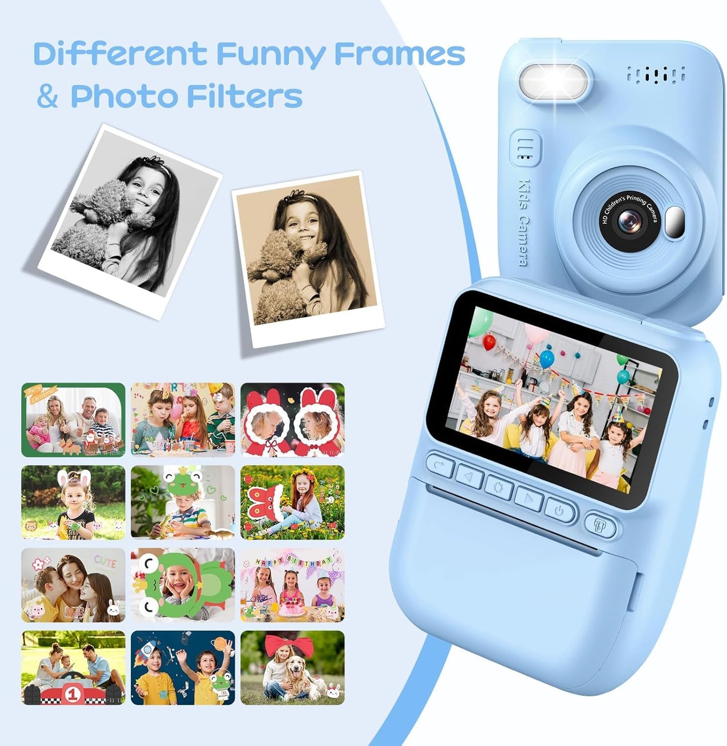 GREENKINDER Instant Camera for Kids,14MP 3.0 Inch Screen Kids Camera Instant Camera with 32G Card,Printing Paper & Colored Pens,1080P Kids Camera Instant Print, 3-12 Years