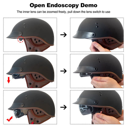BOSERMEM Motorcycle Helmet With Goggles DOT/ECE Approved, Jet Roller Scooter Moped Chopper Vintage (Matte Black, M 57-58cm)