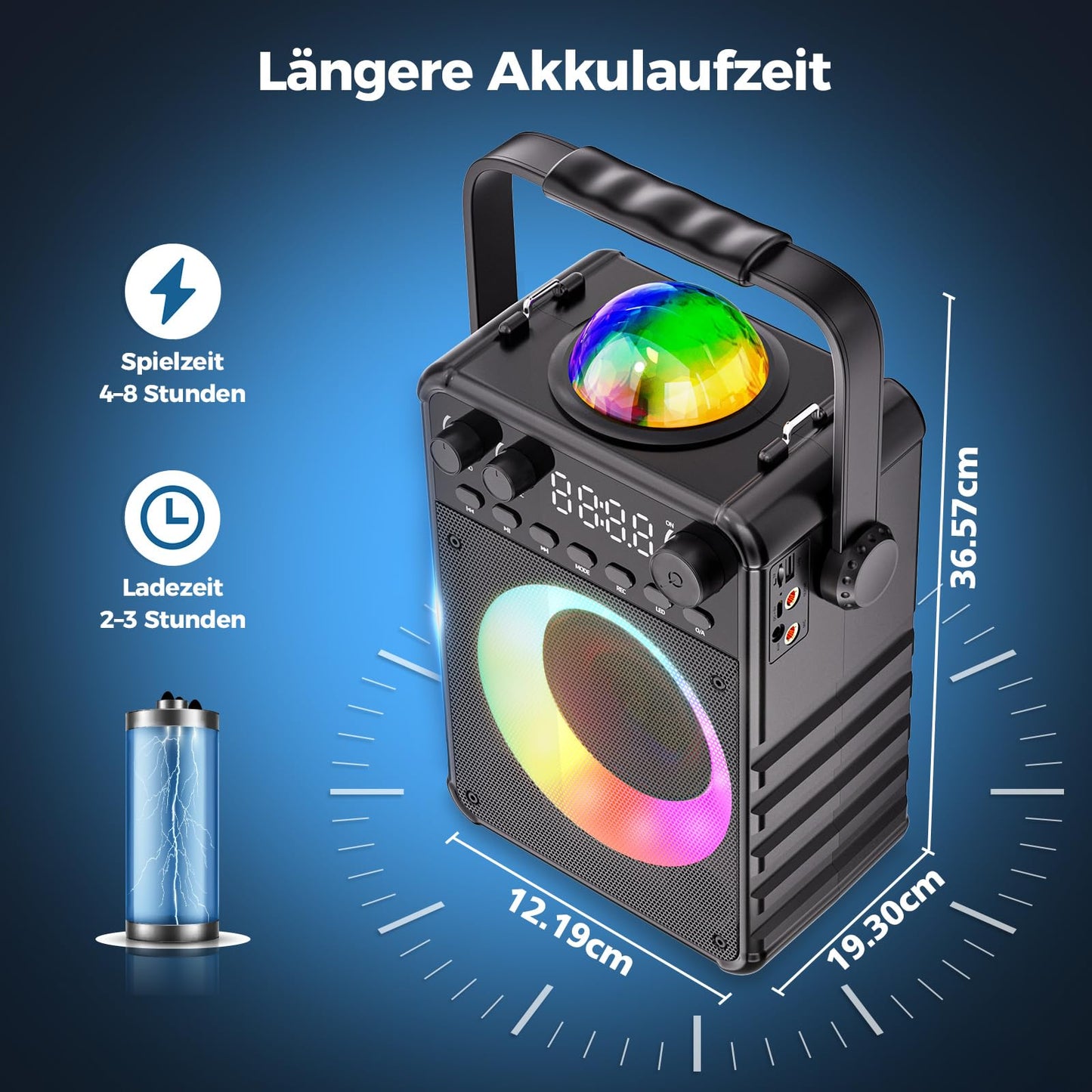 Karaoke machine with 2 microphones: [Upgrade 2024] Karaoke system with 2 microphones for adults kids - Portable Bluetooth party speaker with LED disco ball, supports AUX, USB, TF card, TV.