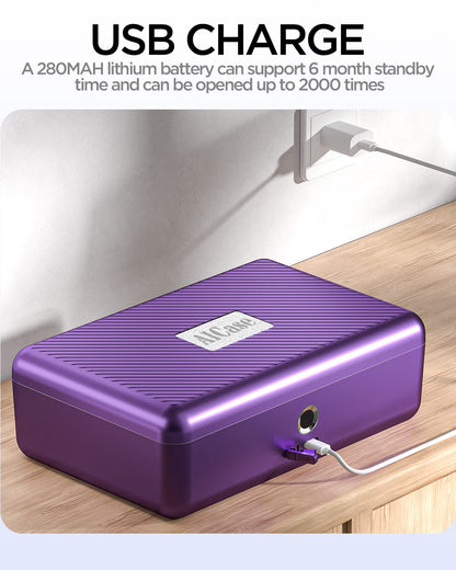 AICase Biometric Storage Box with fingerprint, portable, for cash, jewelry, security lock, combination lock for car, home, office, travel_2