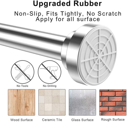 Telescopic pole silver 120cm-290cm shower curtain rod without drilling made of stainless steel extendable clothes rod adjustable by turning, secure grip for shower and bathtub 120 to 290cm