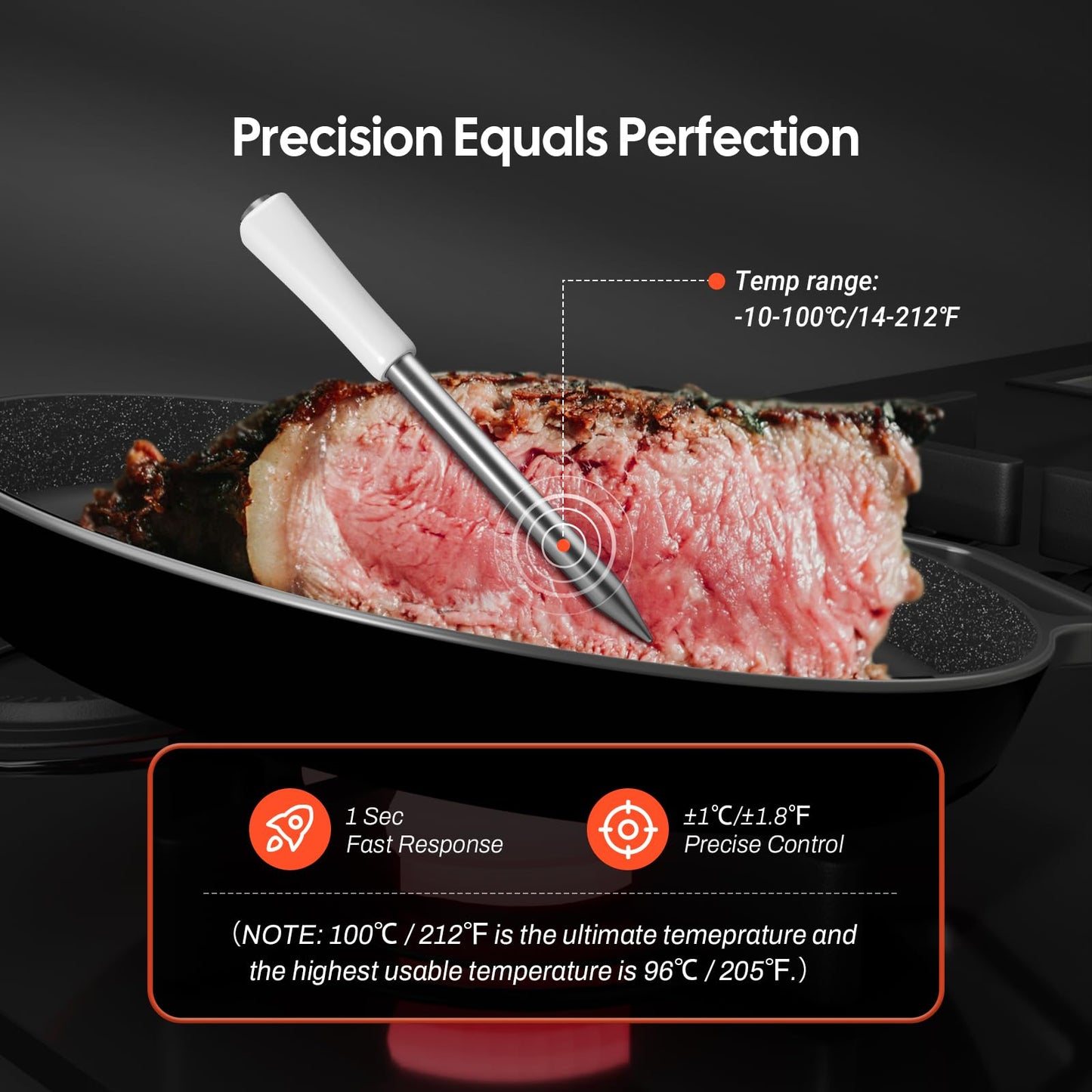 Inkbird INT-11I-B Mini Meat Thermometer Wireless, LCD Display Grill Thermometer, Bluetooth 5.4 with 305m Range, IP67 Waterproof Roast Thermometer for Oven Grill Smoker Airfryer.