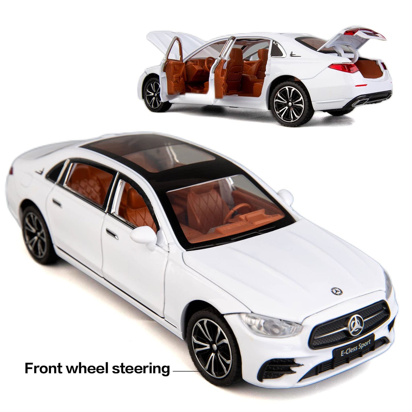 TGRCM-CZ 1/24 Benz E300 model car, made of zinc alloy, pull back toy, die-cast toy cars with sound and light, for kids, boys, girls, gift (white)