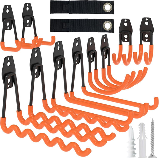 HSTMYFS Heavy Duty Wall Hooks (12-Pack) - Hooks for Garage, Workshop & Garden - Sturdy tool holder for bikes, ladders, tools, garden equipment.