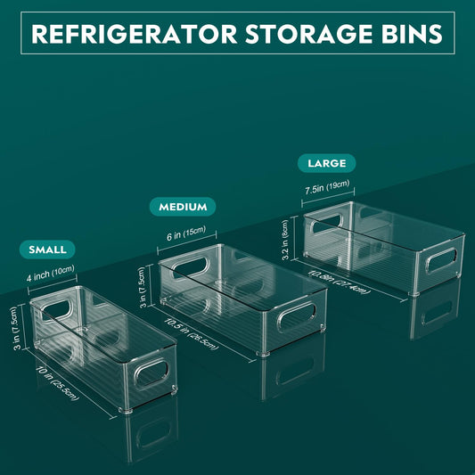 THLEITE Refrigerator Organizer 12 Piece Set (4 Upgraded Large/4 Medium/4 Small), Pantry Storage Containers, Transparent Storage Box, perfect for Kitchen, Fridge, Cabinets - BPA Free
