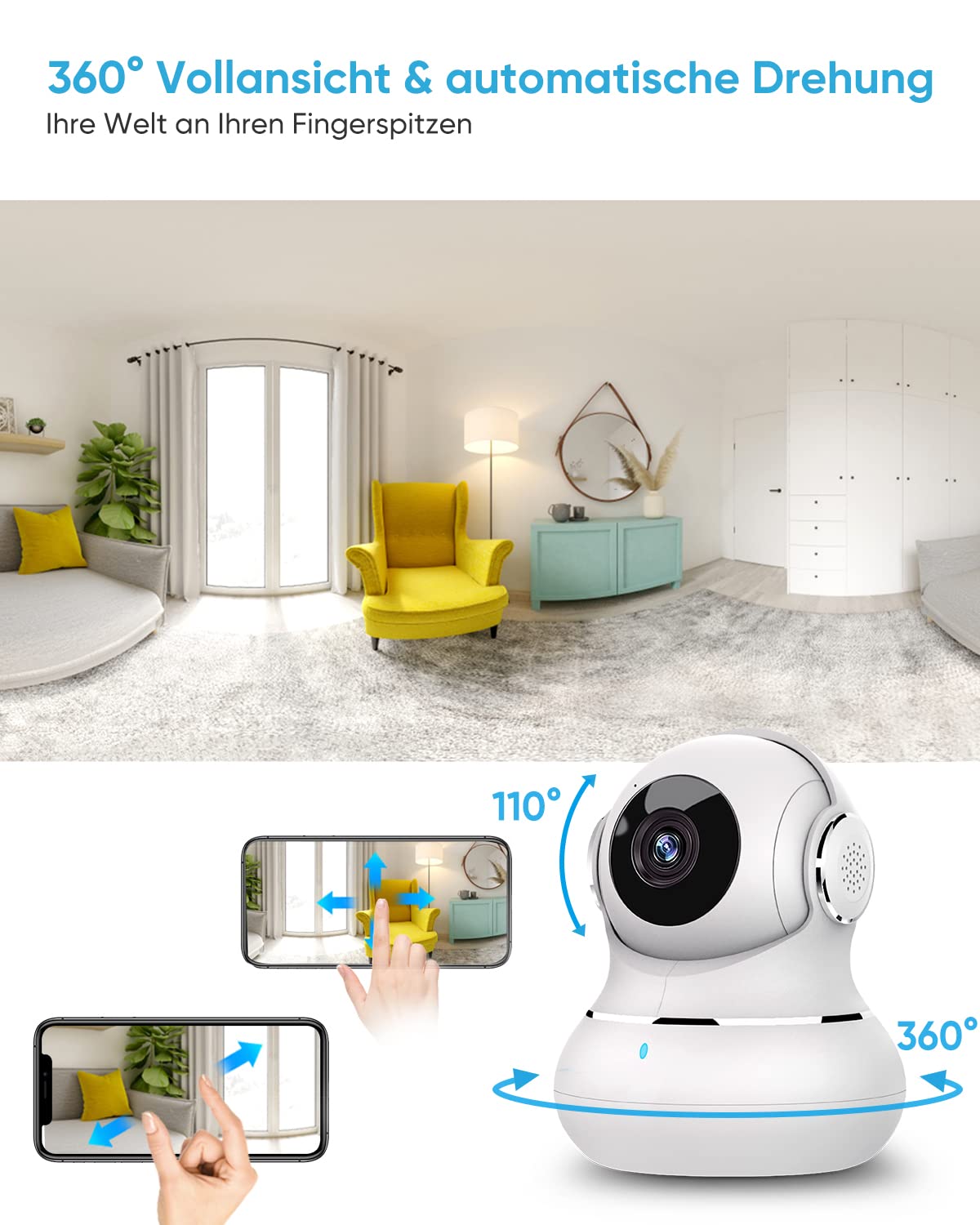 litokam Little elf surveillance camera, 2K baby monitor, WiFi IP camera with motion detection, night vision, two-way audio, pet camera supports app control and remote alarm-2 pieces