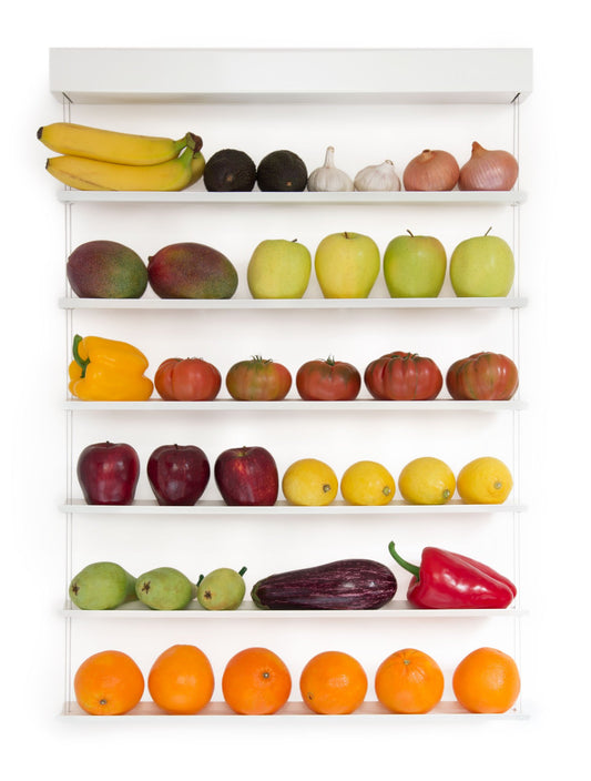 FRUITWALL - Hanging fruit rack I Fruit hanging basket I Fruit bowl design I Wall shelf for fruit & vegetables I Hanging shelf I Vegetable chandelier I Fruit storage wall I Kitchen wall shelf I 6 tiers - White
