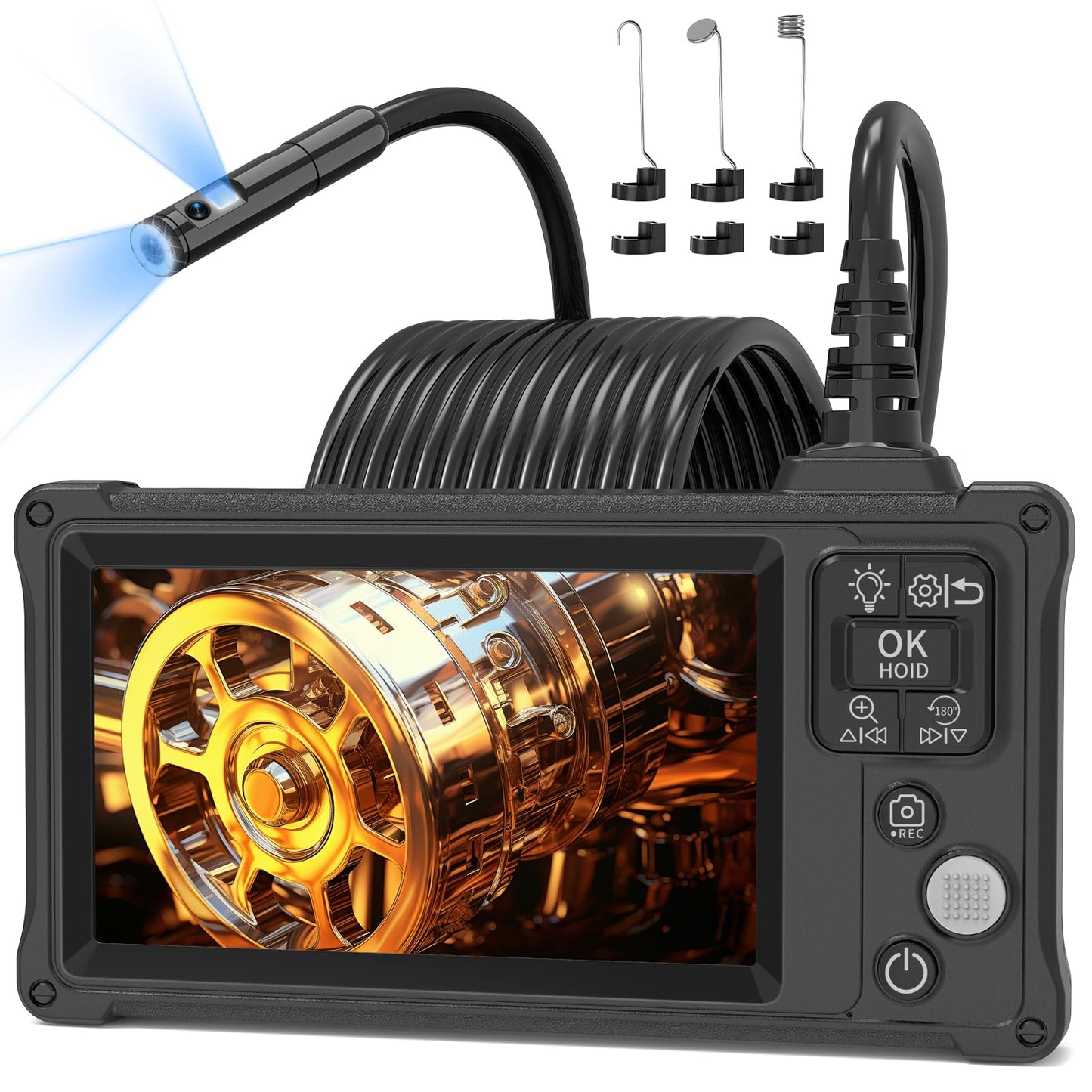 Endoscope camera with light, Ennovor 1920P HD dual lens endoscope camera, 5.0 inch IPS endoscope camera for mobile phone, IP67 waterproof 8mm endoscope camera with 8+1 adjustable LED lights-5m