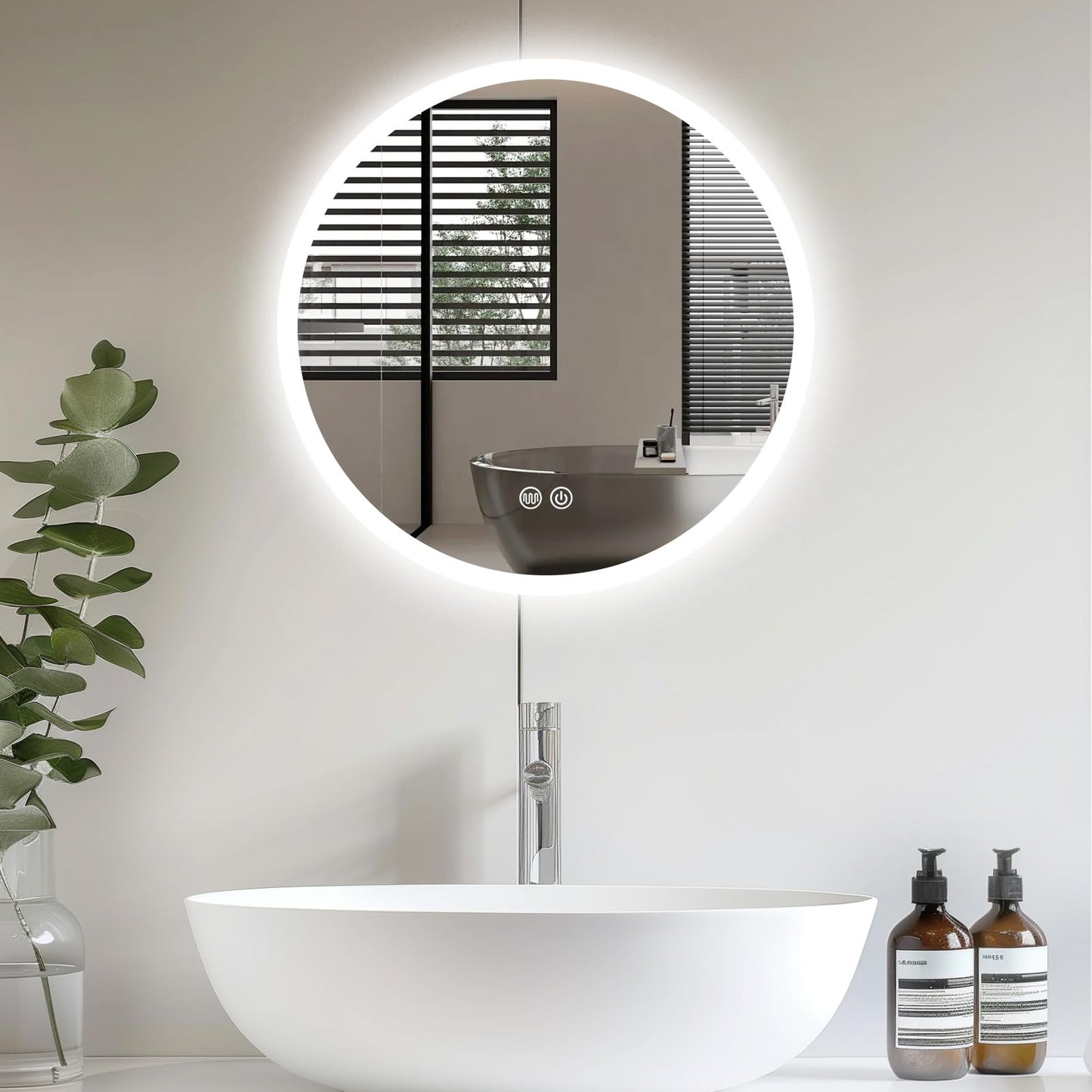 Trintion 70cm Round LED Mirror with Lighting, Touch Switch, Dimmable, 3 Color Adjustable Fog-Free Bathroom Mirror with Lighting (50cm)