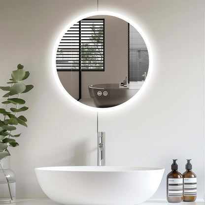 Trintion 70cm Round LED Mirror with Lighting, Touch Switch, Dimmable, 3 Color Adjustable Fog-Free Bathroom Mirror with Lighting (50cm)