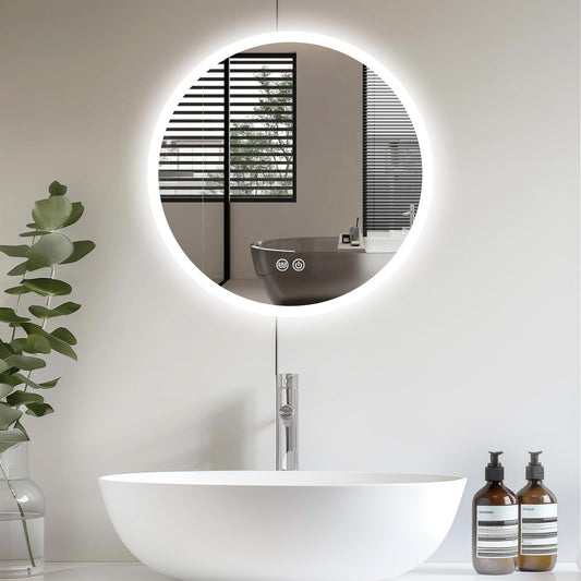 Trintion 70cm Round LED Mirror with Lighting, Touch Switch, Dimmable, 3 Color Adjustable Fog-Free Bathroom Mirror with Lighting (50cm)