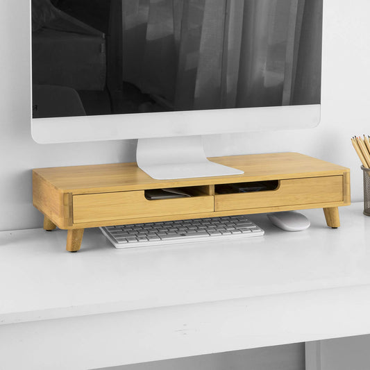 SoBuy BBF06-N Design Monitor Stand Screen Stand Notebook Stand Desk Attachment Organizer with 2 Drawers Bamboo Dimensions approx.: 56x12x23cm