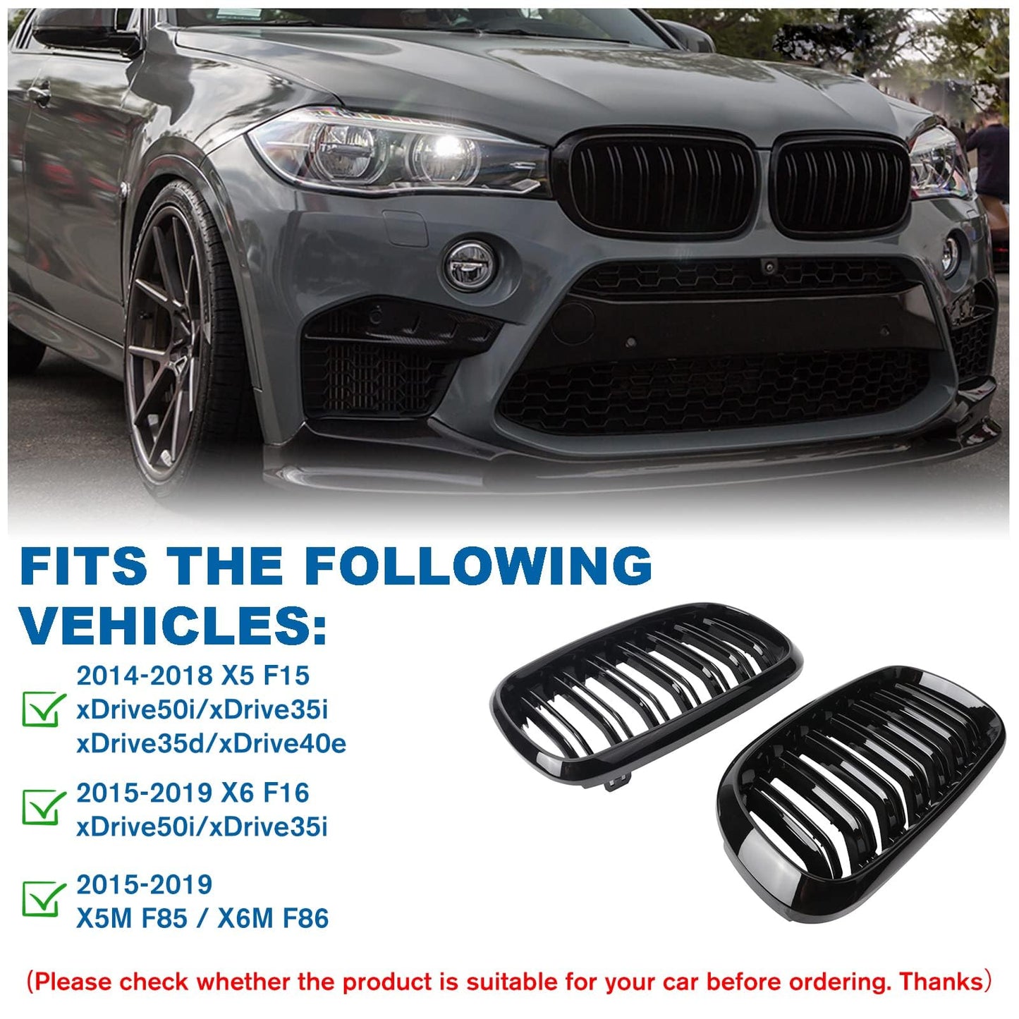 Gangying F15 F16 front grille for BMW X5 X6 F15 F16 kidney black double slat sport grille glossy black 2014 2015 2016 2017 2018
