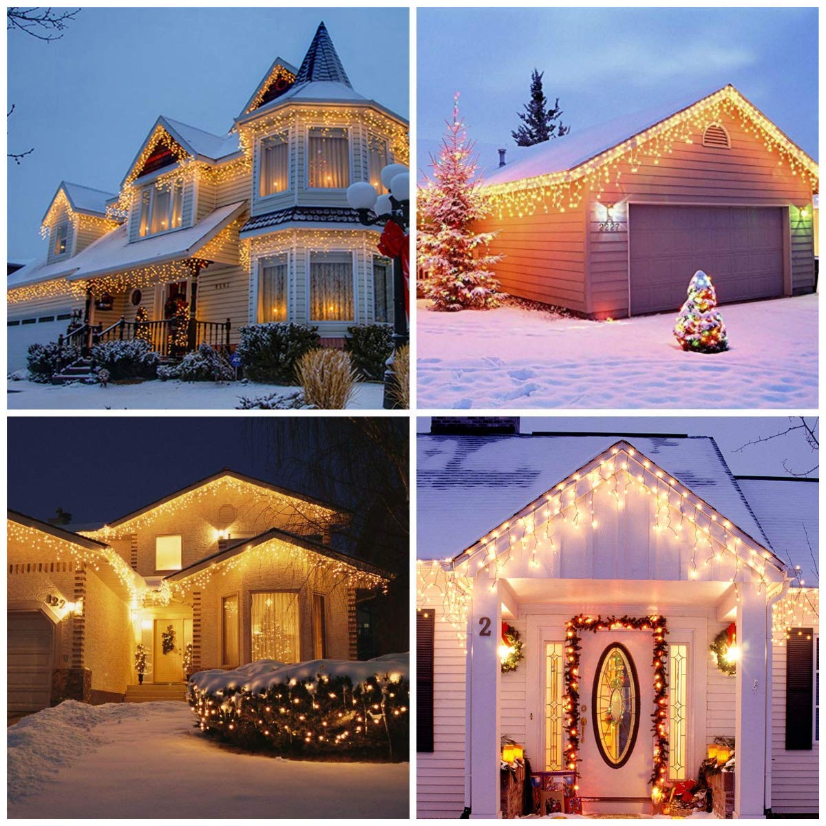 BrizLabs 240 LED Christmas Lights Outdoor Icicle Lights Warm White Curtain Lights Christmas Decorations 8 Modes Indoor Icicle String Lights Curtain for Party, Wedding, Garden