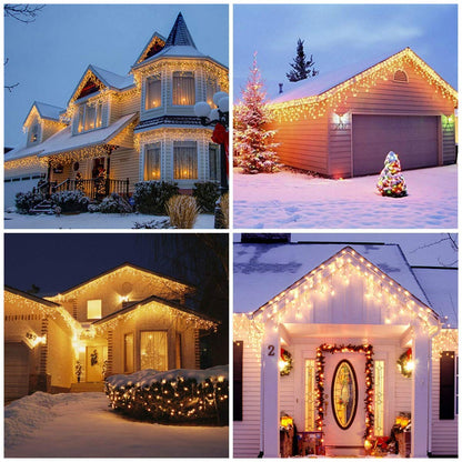 BrizLabs 240 LED Christmas Lights Outdoor Icicle Lights Warm White Curtain Lights Christmas Decorations 8 Modes Indoor Icicle String Lights Curtain for Party, Wedding, Garden