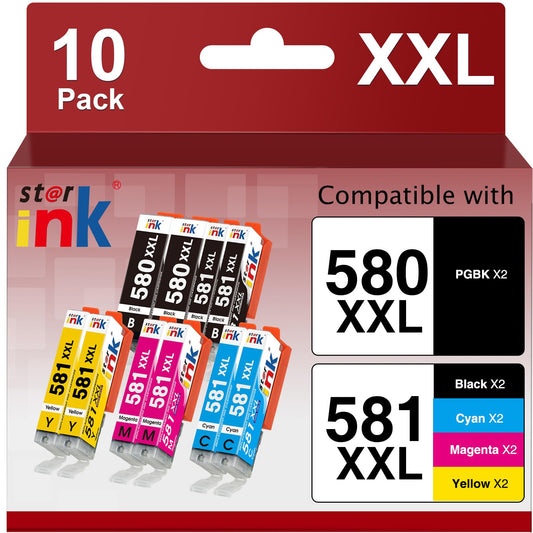 Starink CLI 581 PGI 580 XXL for Canon printer cartridges 580 581 Multipack, PGI-580 CLI-581 for Canon Pixma TR8550 TS705 TS6350 TS6250 TS6150 TS8250 TS8150 TS9550 TS6351 TS6151 TS6251 TR8500 TR7550, 10 P.