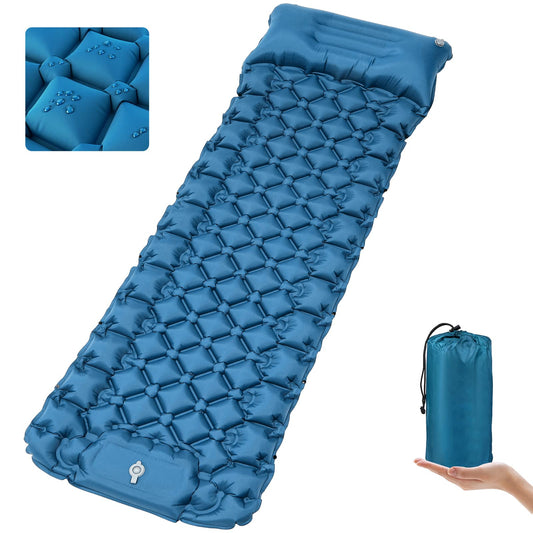 NHOWIN Self Inflating Sleeping Pad, 9CM Thickened Camping Air Mattress with Foot Press Pump & Pillow, Portable Ultralight Sleeping Mat Inflatable Mattress Outdoor for Hiking Backpacking