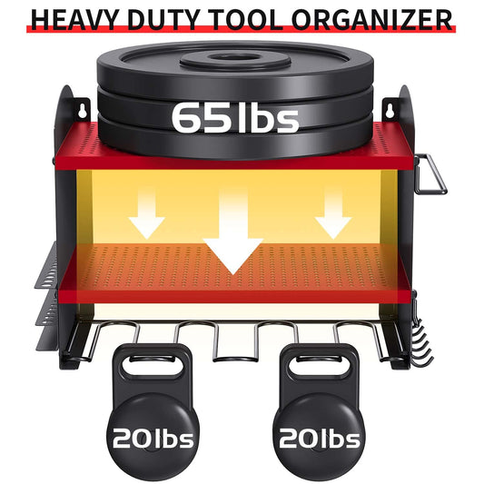 Tool storage drill holder Wall mounted cordless hammer drill 4 slots Heavy duty electric drill storage rack Screwdriver organization tool holder tool rack (Red)