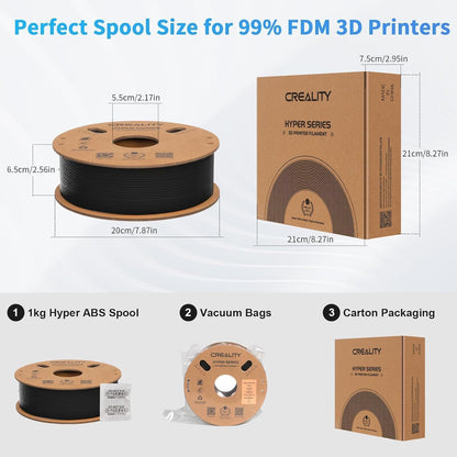 Creality Official Hyper ABS Filament, Creality 3D Printer Filament 1.75mm for high-speed printing, heat resistant, strong & durable, dimensional accuracy +/- 0.03mm, 1kg/Spool (Black)