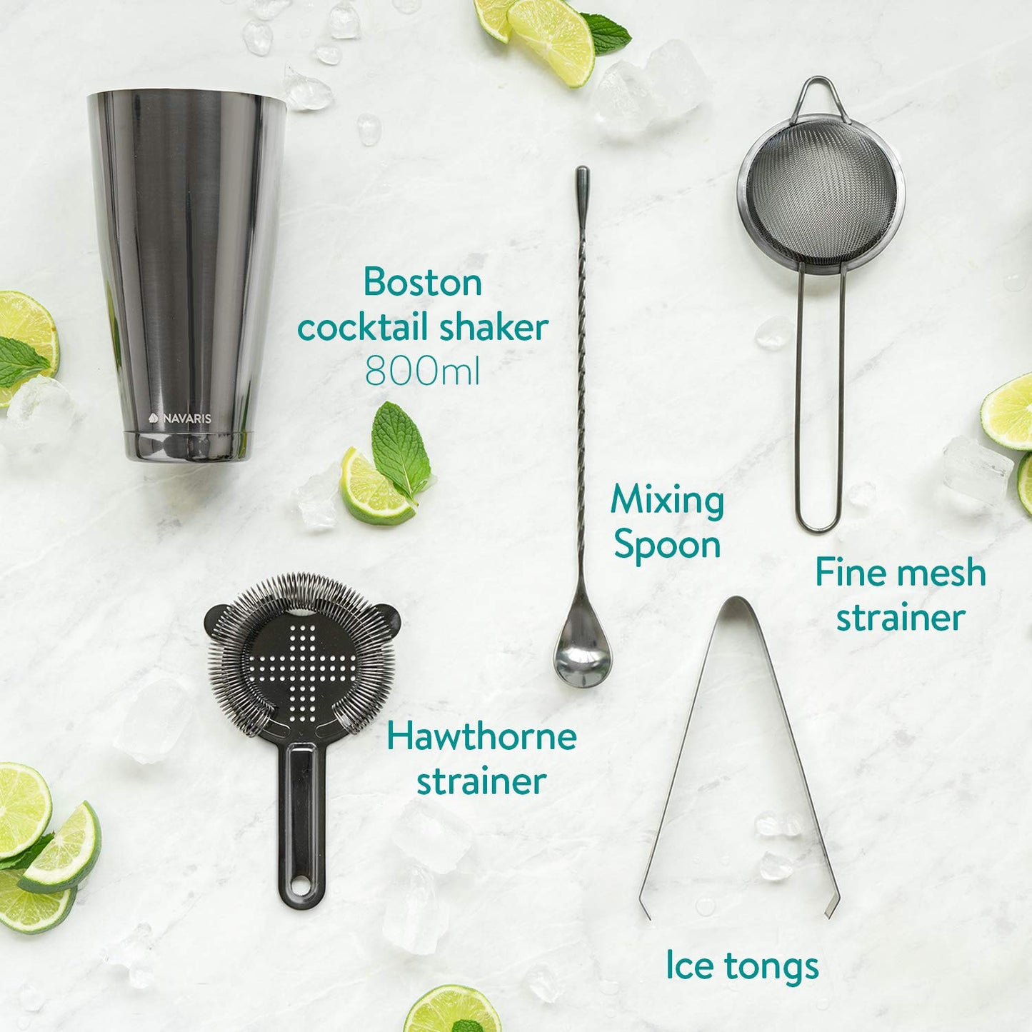 Navaris Cocktail Set Cocktail Shaker Mixer - 11-piece mixer set - accessories for cocktails like a pro - bar tools including recipe book