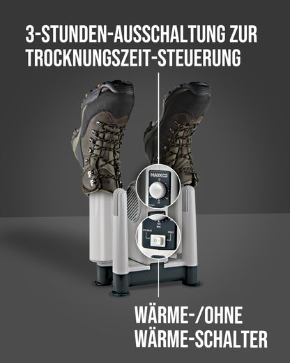 MaxxDry Pro Shoe, Boot & Glove Dryer - Dries 4 items in 60 min, prevents odors & bacteria, for all fabrics, includes extension, 180cm cord, 240W, 1-year warranty.