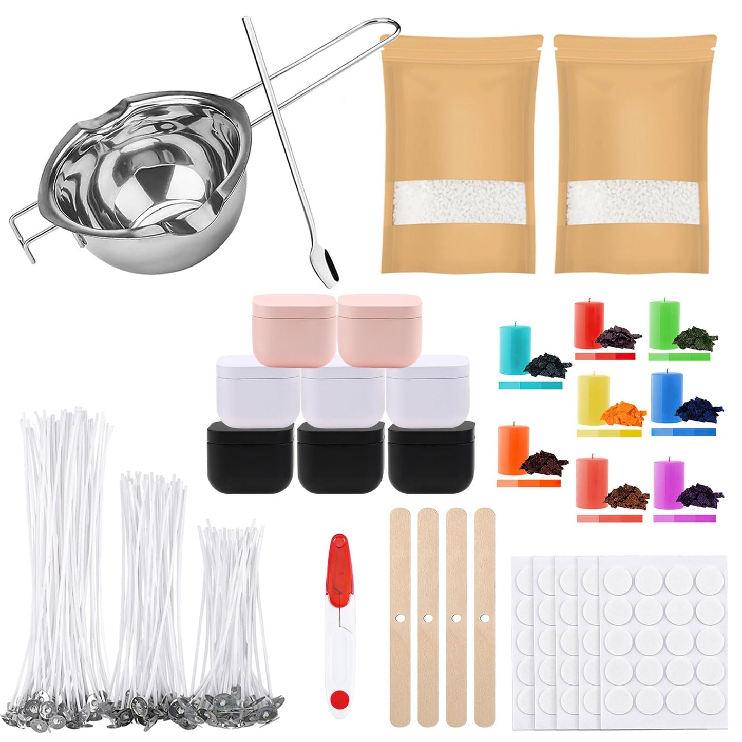 ALLAVA Candle Making Kit, DIY Kit for Adults, Candle Wax 1KG, 8 Candle Tins, Melting Pot 480ML, Candle Wicks, Candle Stickers, Wick Holder, DIY Set for Candle Making