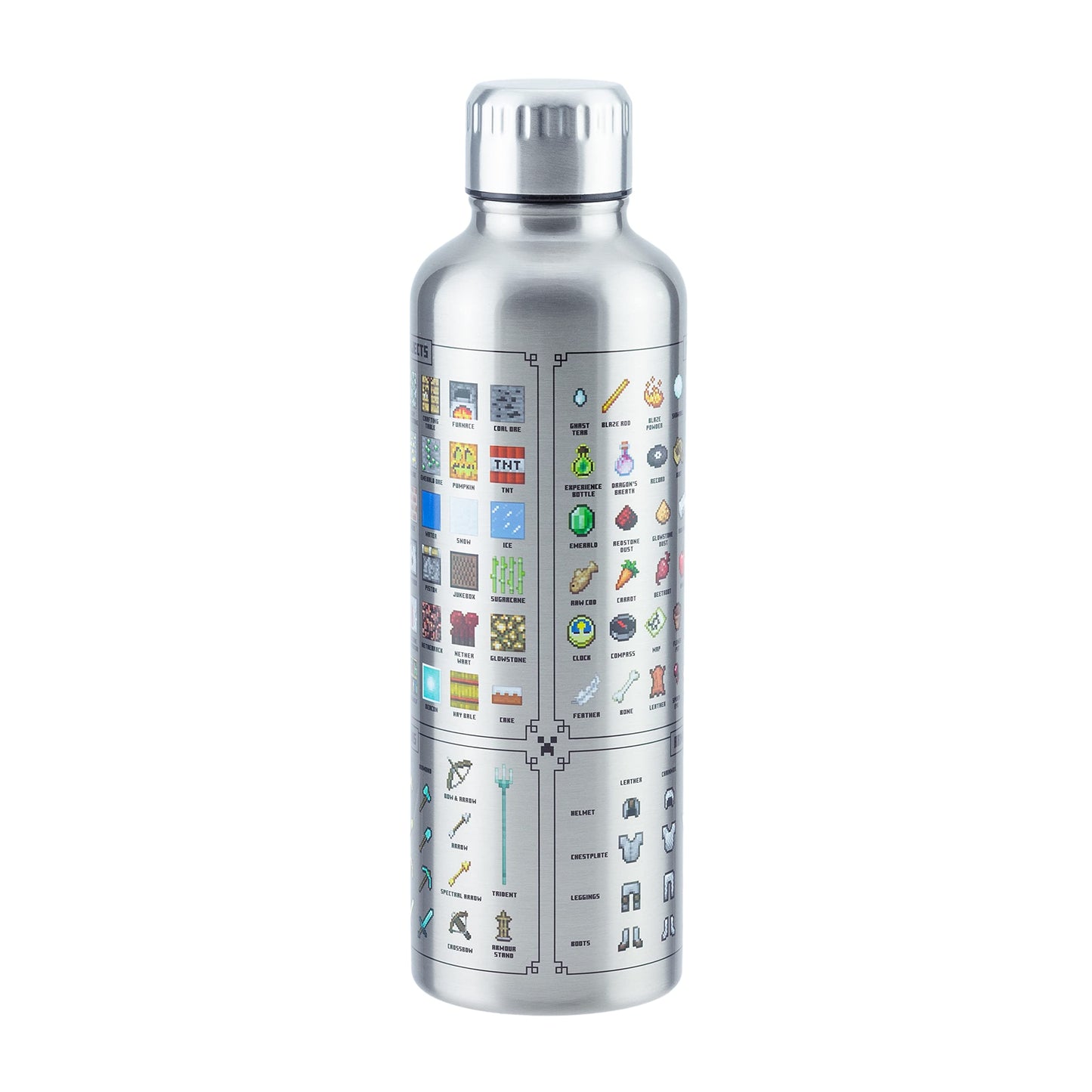Minecraft Metal Water Bottle - Officially licensed, leakproof, for hot & cold drinks, with in-game items, gift for Minecraft fans, 470 ml (16 fl oz)
