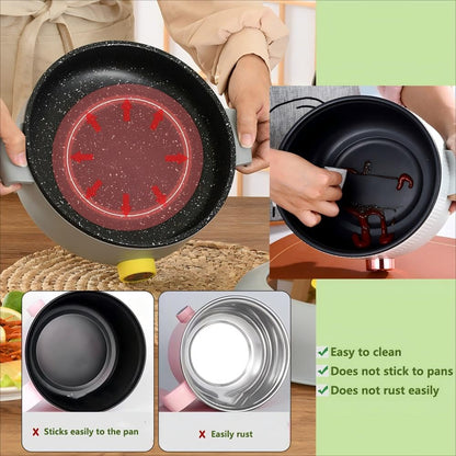 RHD Electric Hot Pot 2.2L with Steamer, Portable Non-Stick Frying Pan, Travel Cooker for Frying/Ramen/Fondue/Soup for Dorm/Camping/Home, Dual Power Control, Overheat Protection