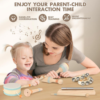 Musical instruments for kids, children's toys from 2 years, wooden toys, baby drum set, kids drum, percussion musical instruments, baby Montessori toys from 3 years.