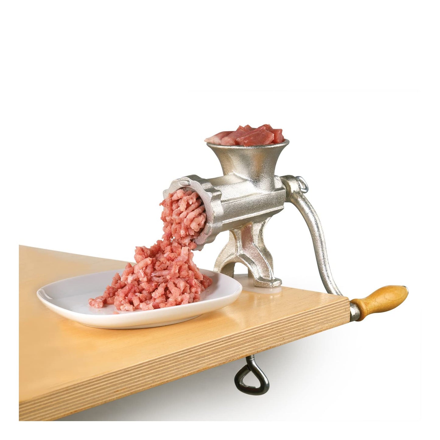 Westmark meat grinder size 8, with 4.5 mm hole size plate, including screw clamp for table mounting, Tinned steel cast, Silver, 97522260