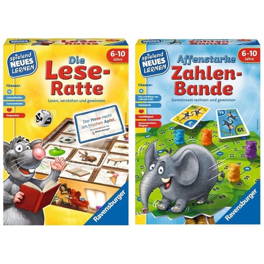 Ravensburger 24956 - The Reading Rat - Play and Learn for Kids & 24973 - Monkey Strong Number Gang - Play and Learn for Kids