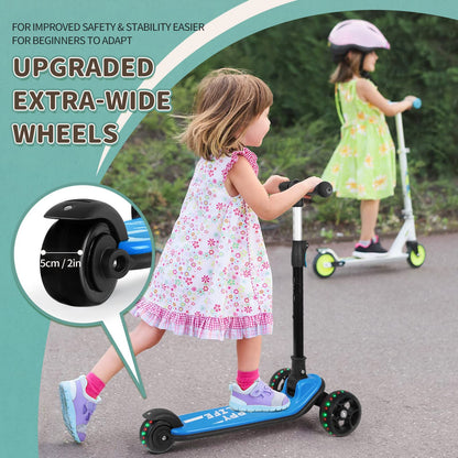 Besrey Kids Scooter, the safe three-wheel scooter with PU LED light-up wheels, foldable adjustable height, lightweight and can hold up to 50 kg, suitable for toddler boys and girls.