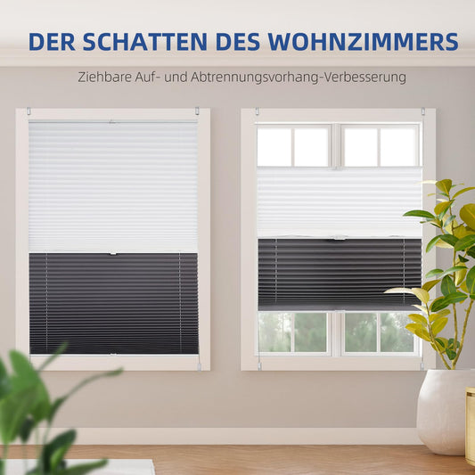 Sekey Pleated Double Pleated Day+Night Blackout without drilling clamped light protection, clamp fix, 55x100cm White and Grey