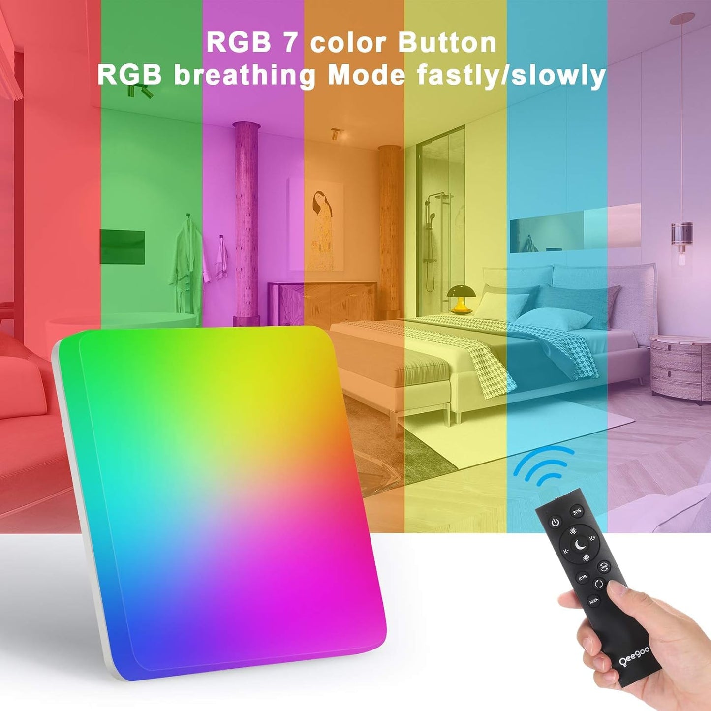 IEGLED LED ceiling light dimmable RGB color changing, 24W 2400LM LED ceiling lamp dimmable with remote control, LED bulb RGB, IP54 bathroom light living room light children's room light hallway light 28x28x4.8cm