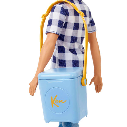 Barbie Camping Series, Ken doll with brown hair, map, binoculars, camping accessories, stickers, includes Ken doll, gift for kids, toy for ages 3+, HHR66