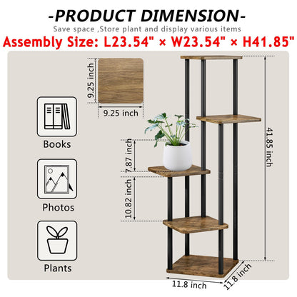 VASZOLA 5-Tier Wooden Flower Rack Plant Stand, Multi-layer Flower Shelf Plant Holder Flower Bench Flower Staircase Plant Staircase Stand Shelf for Indoor Garden Balcony Decor (Black)