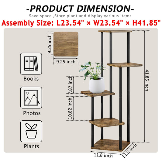 VASZOLA 5-Tier Wooden Flower Rack Plant Stand, Multi-layer Flower Shelf Plant Holder Flower Bench Flower Staircase Plant Staircase Stand Shelf for Indoor Garden Balcony Decor (Black)