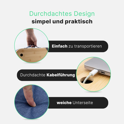 MY FAT GORILLA Laptop cushion bamboo with storage compartment and cable hole, laptop pad for up to 17 inches, laptop table for bed, laptop work tray, laptop table for sofa, laptop cushion wood