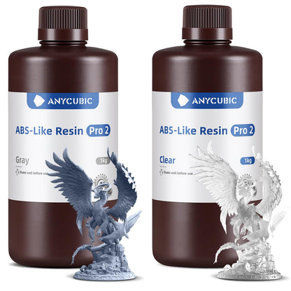 ANYCUBIC ABS-Like Resin Pro 2 3D Printer Resin with increased strength and toughness, Low shrinkage, High precision 405 nm UV curing resin for all Resin 3D Printers, Grey+Translucent, 2pcs.