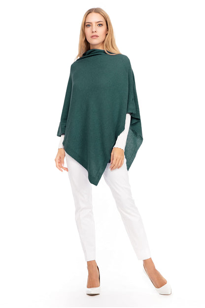 Navy Cashmere - Cashmere blend poncho for women, delicate and soft, made from cashmere (Green Green)