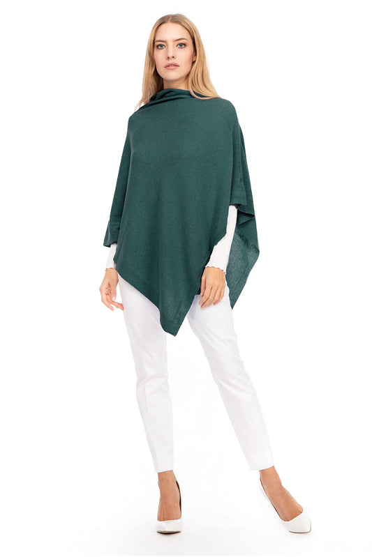 Navy Cashmere - Cashmere blend poncho for women, delicate and soft, made from cashmere (Green Green)