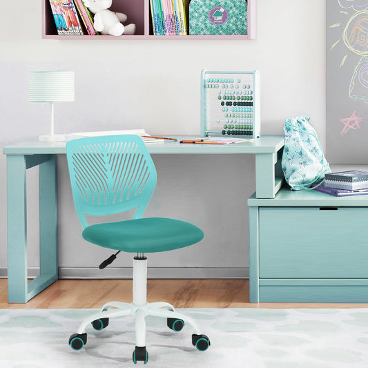 FurnitureR Desk Chair, Study Swivel Chair without Armrests, Adjustable Office Chair, Work Chair for Home Office, Bedroom, Study Room, Turquoise.