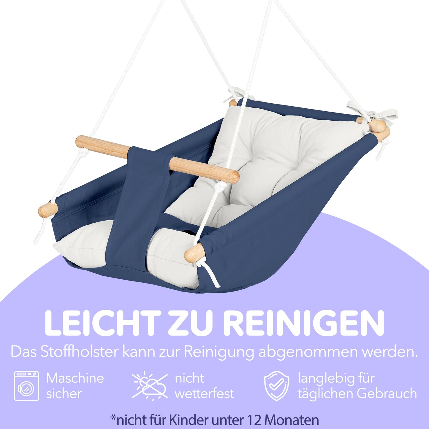 CaTeam - Baby Canvas Hammock Swing, Wooden Swing with Safety Belt, Durable Baby Hammock Chair, Outdoor and Indoor Swing for Kids, Blue