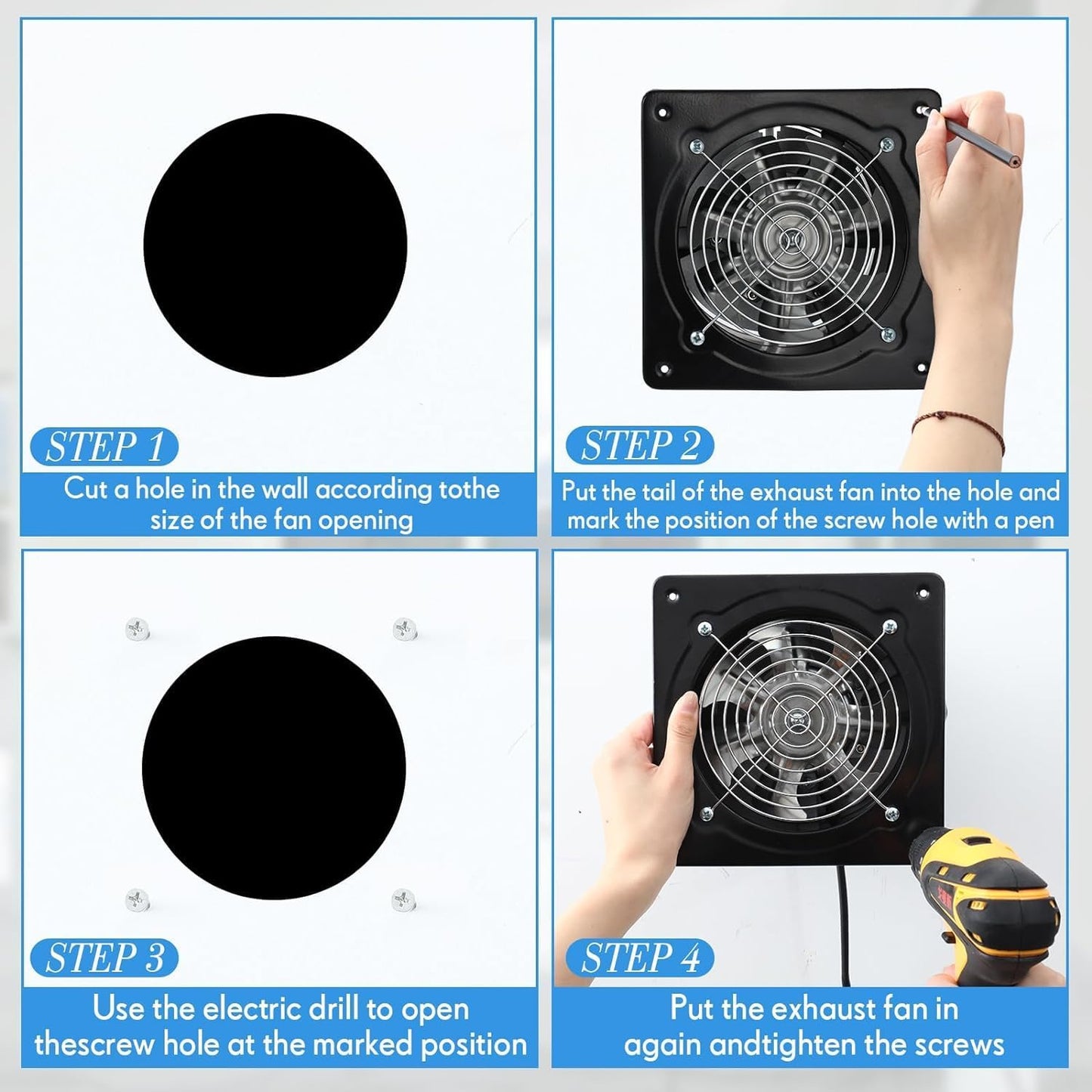 6" wall mounted exhaust fan super quiet ventilation with copper motor main bathroom kitchen garage exhaust vent (Black)