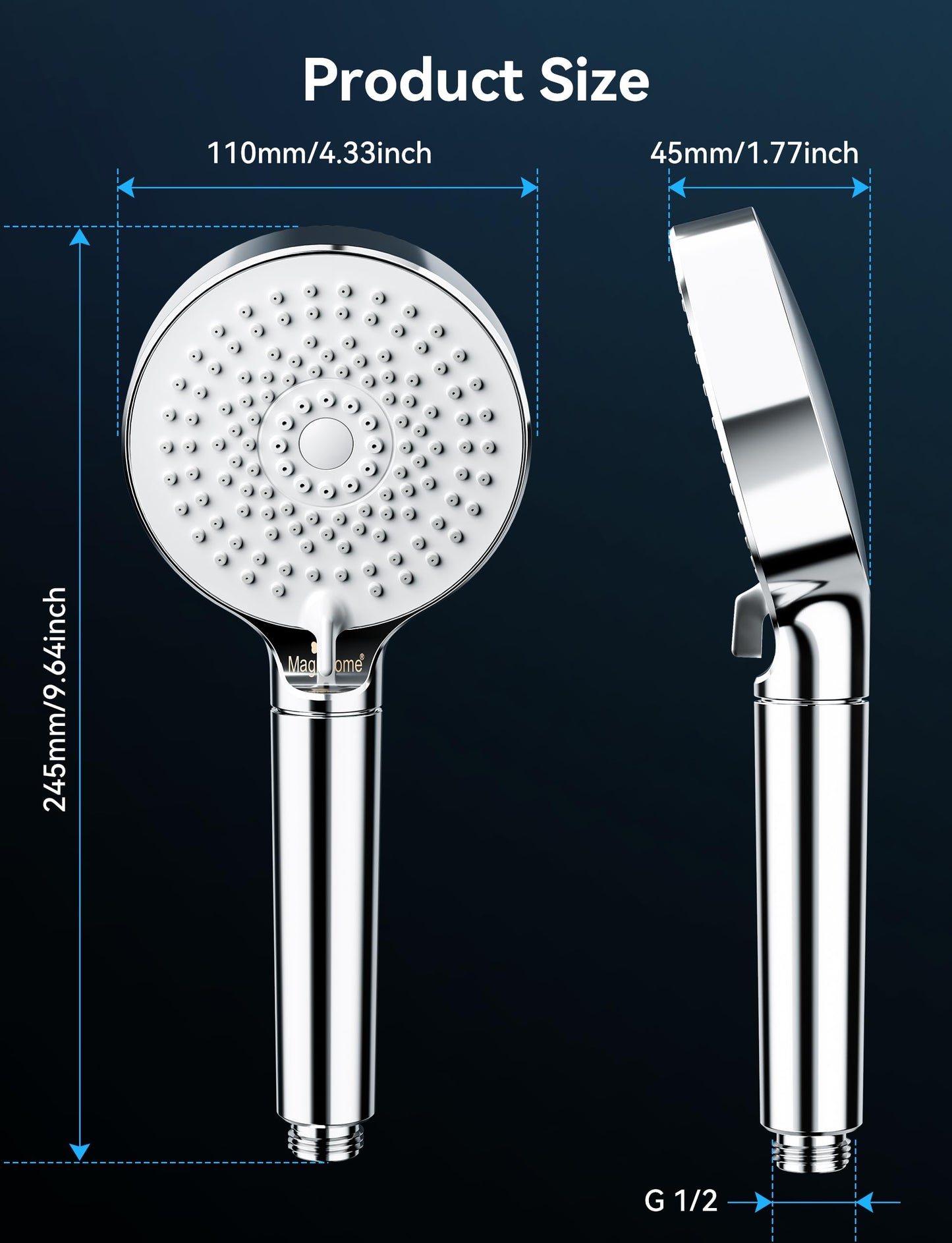 Magichome shower head with 20 layer filter, hand shower 5 spray modes high pressure water-saving shower head with hose for hard water, residual chlorine, heavy metals.
