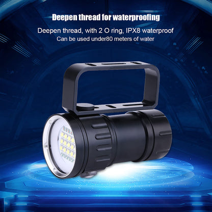 Dive light, IPX8 18000lm Super Bright Dive Light Underwater 300-500m LED Dive Light Dive Light 3 Lighting Modes for Outdoor Sports Diving, Camping, Hiking