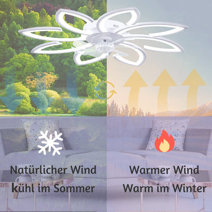 Wildcat Ceiling Fan with Light Quiet Modern LED with Remote Control Timer Flower Design Fan Ceiling Light for Bedroom Kitchen